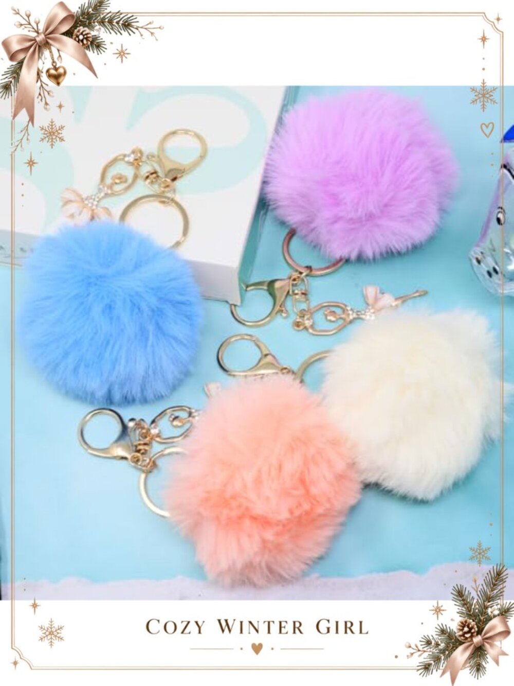 Ballerina Fluffy Faux Rabbit Fur Keychain Set - Picture 3 of 6
